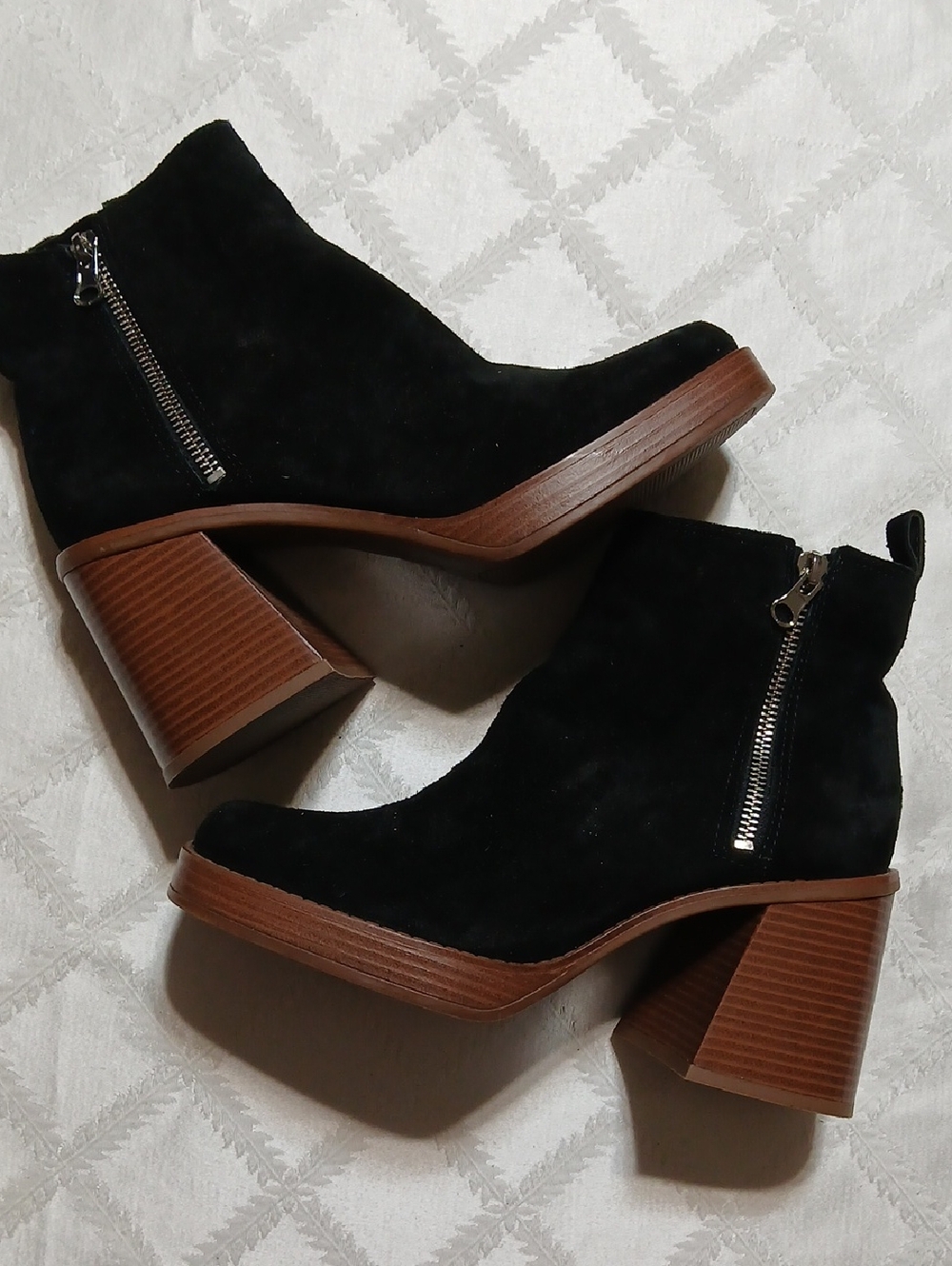 Copper Key Chunky Platform Leather Suede Black Heeled Ankle Boots Size 7 - Picture 1 of 10